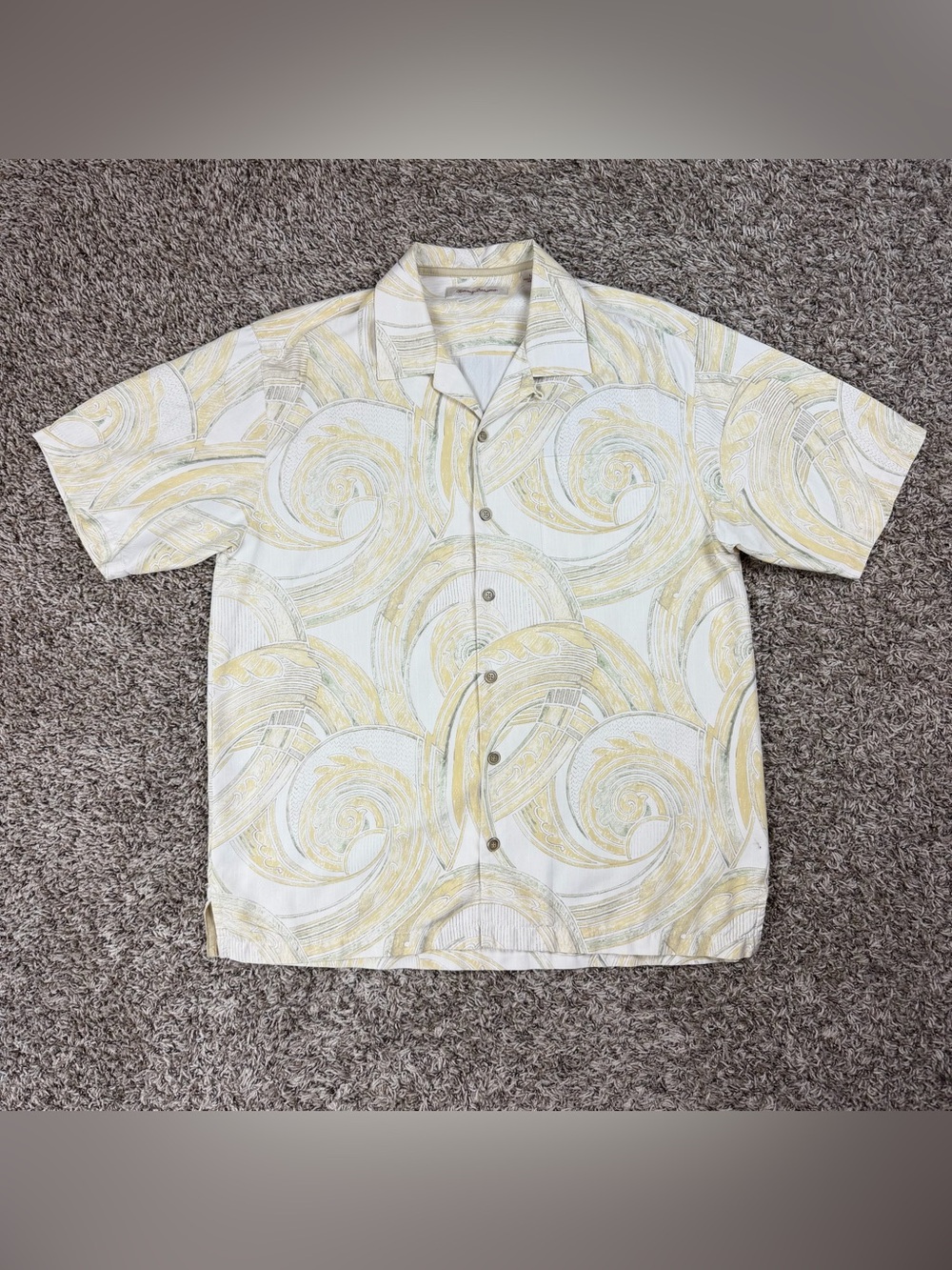 Tommy Bahama Shirt Mens Large Silk Paisley Geometric Short Sleeve Pocket